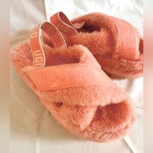 UGG Fuzzita Pink Platform Clear Sandals NWOT